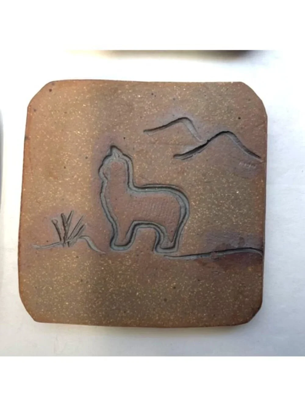 Handmade Sandstone Coasters With Llama & Mountain Design Set Of 4 Felt-Backed